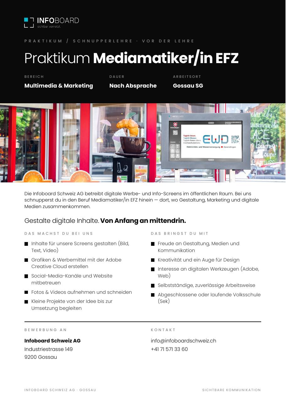 Stelleninserat Praktikum Mediamatiker/in EFZ