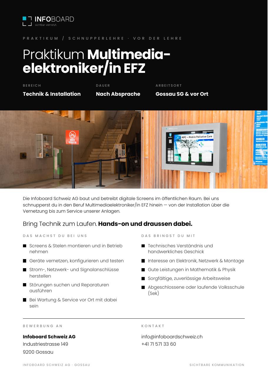 Stelleninserat Praktikum Multimediaelektroniker/in EFZ